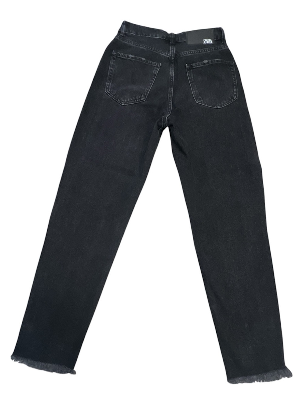 ZARA Black Distressed High Rise Straight Denim Jeans Frayed Hem Pockets - Picture 11 of 13